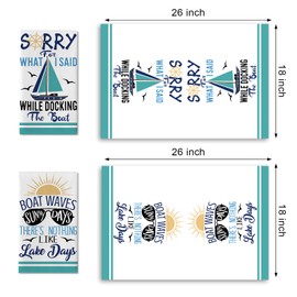 Croar Nautical Lake House Kitchen Dish Towels Set of 2, Boat Waves Sunny Days Sailboat Sunglasses Seagull Drying Hand Towel Baking Cooking Cloth, Funny Quotes Bathroom Home Decoration 18'' x 26''