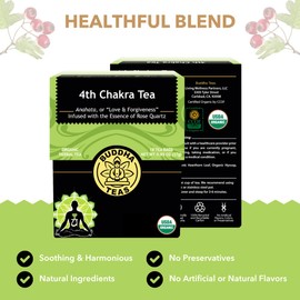 Buddha Teas - 4th Chakra Tea - Organic Herbal Tea - For Balance, Love & Forgiveness - With Hawthorn Berry, Lavender, Hyssop & Rose Quartz Essence - OU Kosher - 18 Tea Bags (Pack of 1)