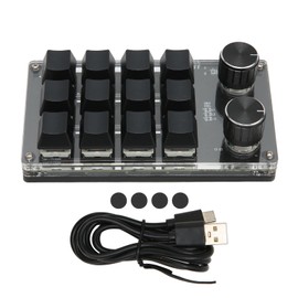 Mini Keypad 1 Handed Mechanical Keyboard Wired USB Programmable Macro 12 Key 2 Knob RGB Light Blue Switch PC Universal