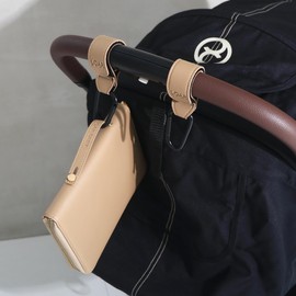 LOAR BABY Baby Stroller Hook, Carabiner, Stroller Goods, Stroller Luggage Rack, Set of 2, Carabiner Hook, Stylish, Synthetic Leather, Gift Present (Latte Beige)