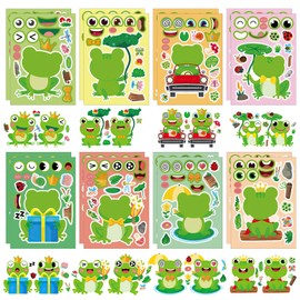 RAORAOYUE 16 Sheets Make a Face Frog Stickers, Make Your Own Stickers, Summer Spring Sticker for Festival Gifts Rewards Arts Crafts School Projects Birthday Party Supplies
