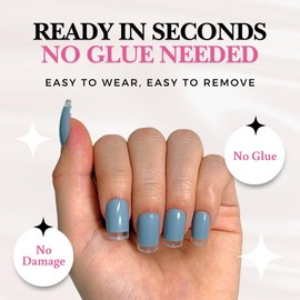 PerfectLook Press On Nails - Crystal Fog | No Glue One-Day Medium Square Nails, Light Grey Nails with Clear Glitter Tips - 24 Pcs Nail Kit with Adhesive Tabs