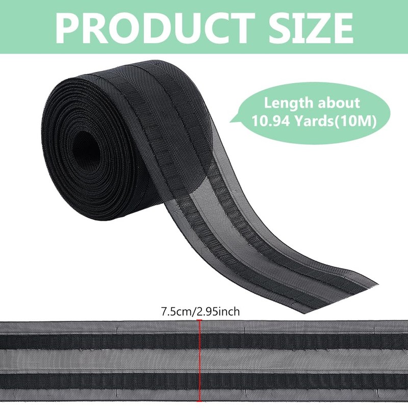 BENECREAT 10m Black Curtain Tape, 75mm Curtain Pleat Tape Perforated