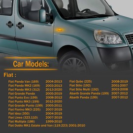 OZ-LAMPE Dynamic LED Side Indicator for Fiat Doblo Cargo Fiorino Grande Punto Idea Linea Multipla Panda Punto EVO QUBO STILO MULTI, Turn Signal Light, Error Free Side Marker Repeater