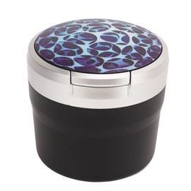 Portable Car Ashtray Mini Silver Edge Fire Prevention Smokeless Auto Ashtray with LED Light and Lid Blue Print