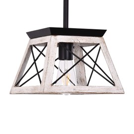 Luupyia Farmhouse Pendant Light Fixture, Adjustable, Single Hanging Light, Square Rustic Chandelier Lighting, Farmhouse Island Lighting Fixtures for Dining Room, Entryway and Living Room Beige