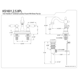 Kingston Brass KS1605PL Heritage Centerset Lavatory Faucet with Brass Pop-Up, Oil Rubbed Bronze