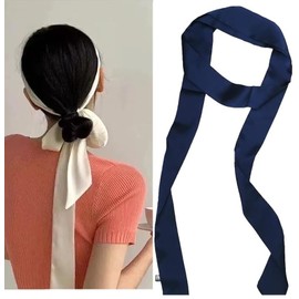 Stylish Soft Scarf Ribbon Scarf Long Skinny Satin Belt Sash Necktie Neck Scarf Choker for Women (Navy blue, One size)