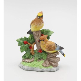 Cosmos Gifts Fine Porcelain Double Cedar Waxwing Birds with Holly & Berries Figurine, 4-1/8" H