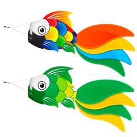 SGftre 40 Inch Heavy Duty Fish Windsock Set,Durable Wind Sock for Beach Fishing Boats,Ideal Outdoor Wind Socks for All Seasons（Fish Windsock - Colorful + Green）