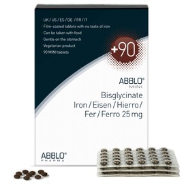 25mg. ABBLO Iron Bisglycinate is Very Gentle on The Stomach, and can be Taken with Food and Calcium Tablets.