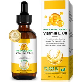 Vitamin E Oil, 100% Pure Natural Plant Extracts Vitamin E Oil for Skin, Face, Reduces Scars & Stretch Marks, Smooths Fine Lines & Wrinkles, Firms & Boosts Skin Elasticity - 60ml Body Oil (Pack of 1)