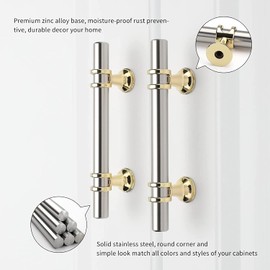 Leulan 5 Pack Kitchen Cabinet Handles Brushed Nickel and Gold Cabinet Pulls 3 Inch Silver Gold Drawer Pulls for Dresser Bathroom Two Tone Kitchen Hardware,Zinc Alloy Base