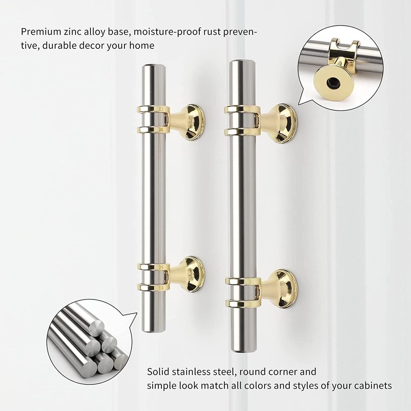 Leulan 5 Pack Kitchen Cabinet Handles Brushed Nickel and Gold