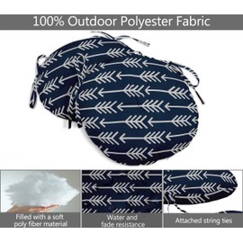 Vargottam Indoor/Outdoor Round Bistro Chair Cushions Block Print 15-Inch Bistro Chair Pads Waterproof Seat Chair Cushion For Home/Office- Set Of 2 (Navy Blue)