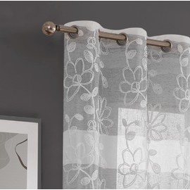 Dainty Home Caroline Chenille Floral Embroidered 76" x 84" Window Panel Pair in Silver