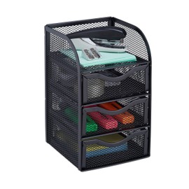 Relaxdays Office Shelf Metal Mesh Desk Organizer, Storage Box, office supplies, Metal, Silver, 21 x 12.5 x 13 cm