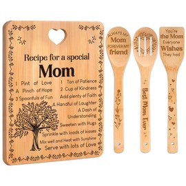 Gifts for Mom - "Recipe for a Special Mom" Mom Birthday Gifts Cutting Board Set, Bamboo-Made Engraved Utensil Set Mom Gifts, Birthday/Christmas for Mother Gifts from Daughter