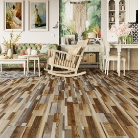 GreenFullHouse Peel and Stick Floor Plank, 37-Pack (54 Sq.Ft) Wood-Effect Vinyl Flooring, Waterproof Flooring Planks for Bedroom, Living Room, Kitchen, Multi Colour