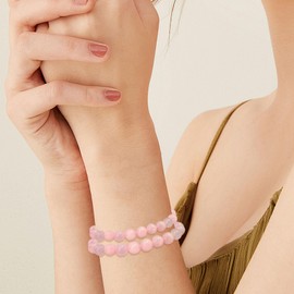 6mm 4mm Naturstein Rosenquarz Armband für Damen Glücksarmband Muttertagsgeschenk für Mama, Schmuck Freundschaft Geschenke für Frauen, Armband Damen (Pink)