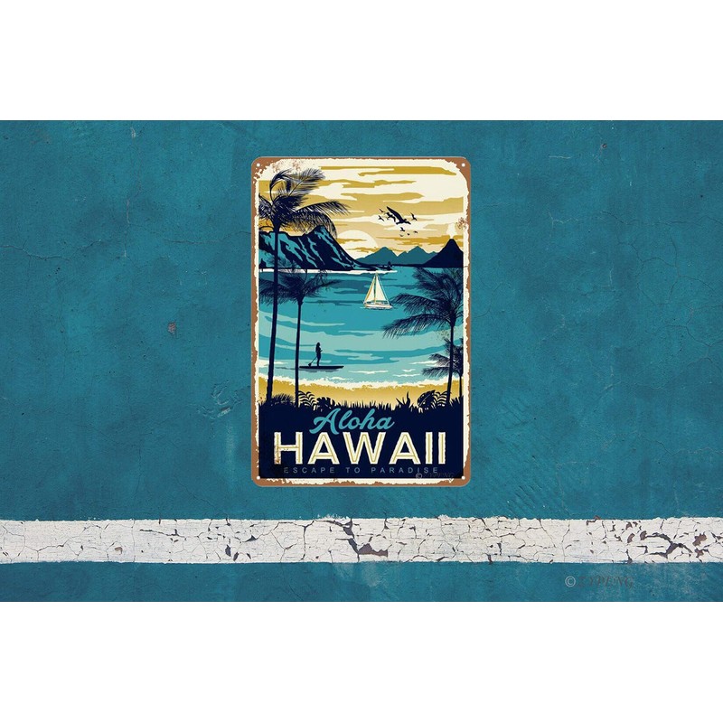 ZYPENG Tin Sign Retro Style Aloha Hawaii Bar Room Metal