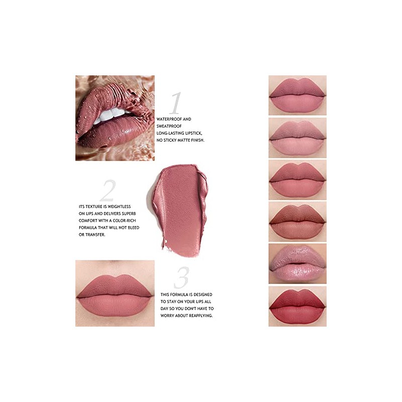 12 Colors Matte Nude Lipstick Set Velvety Long Lasting Non-stick