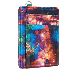 Coco Rossi Slim Front Pocket Wallet RFID Blocking Minimalist Credit Card Holder Wallet with D-Shackle for Women,Nebula