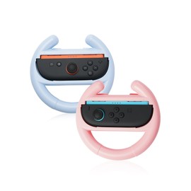 GeekShare Switch Steering Wheel Compatible with Switch 2025, NS2 Racing Steering Wheel, Racing Games Accessories for NS2 Joycon, 2 Packs, Blue & Pink