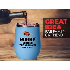 Rugby Blue Wine Tumbler 12oz - Rugby scaring - Rugby Gifts for Men Football Youth Ball Athletic Coach Rugby Team Gifts for Rugby Fans Teenage Boys