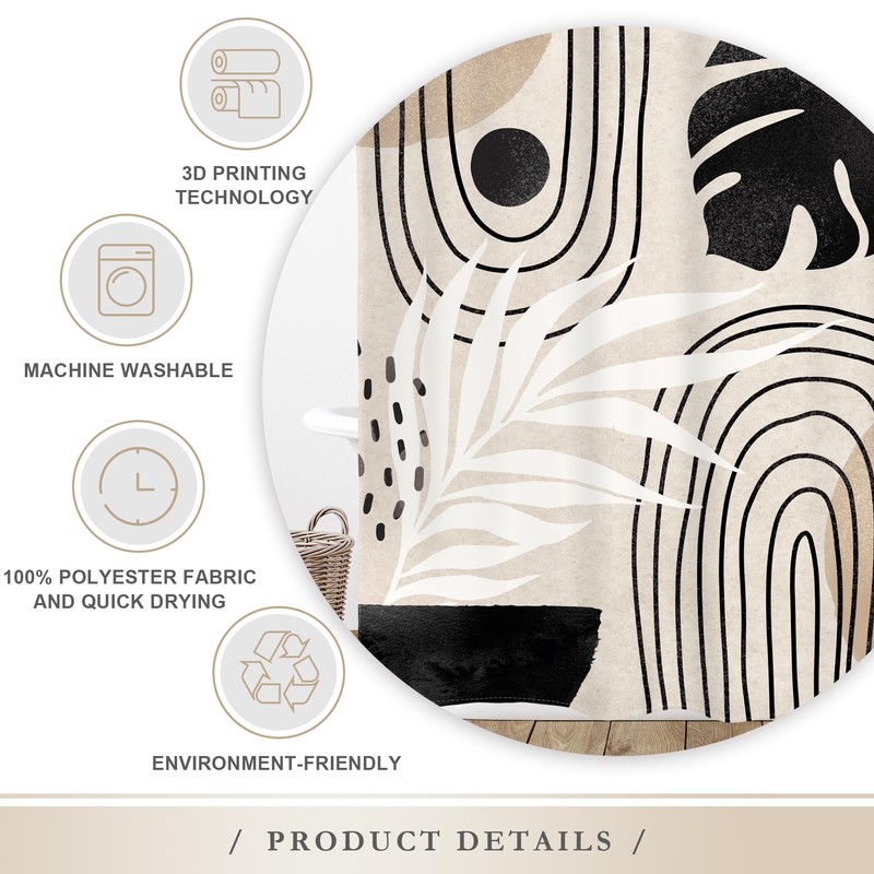 Glawry Boho Black Brown Beige Shower Curtain Extra Long Modern