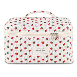 GISMTR Makeup Bag, Floral Quilted Cosmetic Bag, Large Travel Aesthetic Make up Bag, Cute Coquette Toiletry Bag for Women Girls