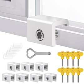Window Locks for Sliding Windows, Kaluofan 8Sets Sliding Window Lock with 1PCS Vertical Key, Window Stopper for Sliding Windows, Window Security, No Drilling Required for Installation, Indoor Outdoor