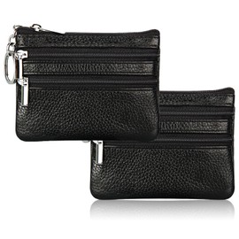 Snowtain Pack of 2 Leather Key Case [3 Separate Compartments], PU Wallet with Key Fob, Key Case Made of PU Leather, Small Wallet Business Card Mini Wallet Mini Wallet for Men and Women, black