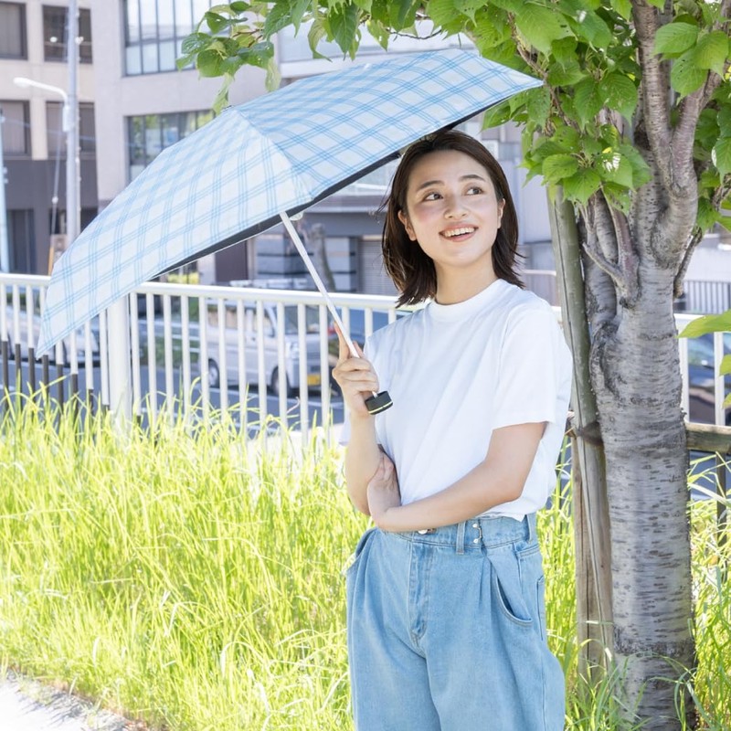 HUS. All Weather Check Folding Umbrella, For Both Sun and