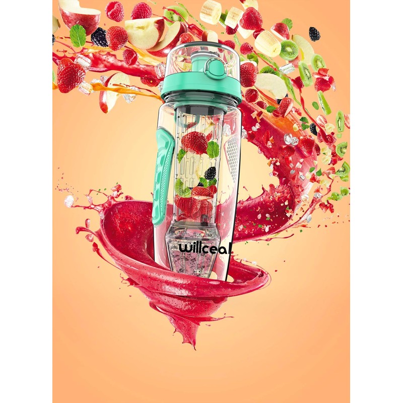 willceal Fruit Infuser Water Bottle 32oz Durable with Removable Ice