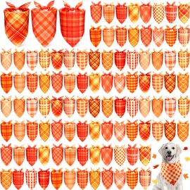 Abbylike 100 Pcs Fall Plaid Dog Bandanas Bulk Autumn Bandanas for Dogs Triangle Kerchief Bibs Scarf for Small Medium Large Pets Thanksgiving Costume Photo Props Accessories Pet Shops, 25 Styles