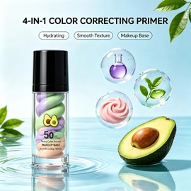 4 In 1 Primer for Face Before Makeup with SPF 50, Avocado Sunscreen Isolation Cream, One Step Color Corrector Face Primer, Tinted Moisturizing Base, Oil Control & Moisturizing Skin Tone Correcting