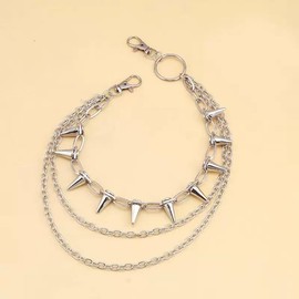 Triple Layer Punk Chain for Pants, Metal Spike Studded Wallet Chain with Clips, Gothic Style Hip Hop Chain for Men Women