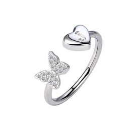 CSIYANJRY99 Initial Rings for Women Stackable Butterfly Initial Ring Crystal Capital Letter Ring Alphabet Ring Open Adjustable Initial Ring for Women(J)