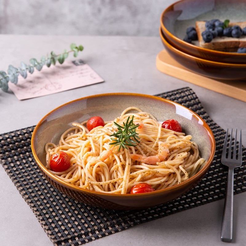 LERATIO Large Pasta Bowls,38oz Ceramic Pasta Bowls,9.0" Reactive Glaze Pasta