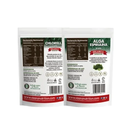 VIZANA NUTRITION | Chlorella y Espirulina Orgánica en Polvo 300g, (Pack- 1 Bolsa de Chlorella 100gr y 1 Bolsa de Espirulina 200 gr)