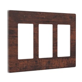 Rustic Vintage Brown Wood 3 Gang Triple Rocker Decorative Light Switch Cover Electrical Country Wall Plates Farmhouse Receptacle Switchplate Faceplates for Bathroom Bedroom