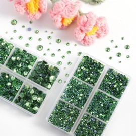 BEADSLAND Hotfix Rhinestones, 6080PCS Light Green Rhinestones for Clothes Crafts Mixed 6 Sizes with Wax Pencil and Tweezers Kit, SS6-SS30, Peridot