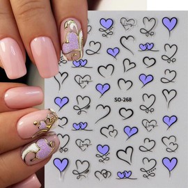 Bronzing Heart Nail Stickers for Nail Art Valentine’s Day Nail Decals 3D Self Adhesive Heart Nail Art Supplies French Hollow Heart Nail Designs Cute Nail Art Stickers for Women Valentine’s Nail Decor