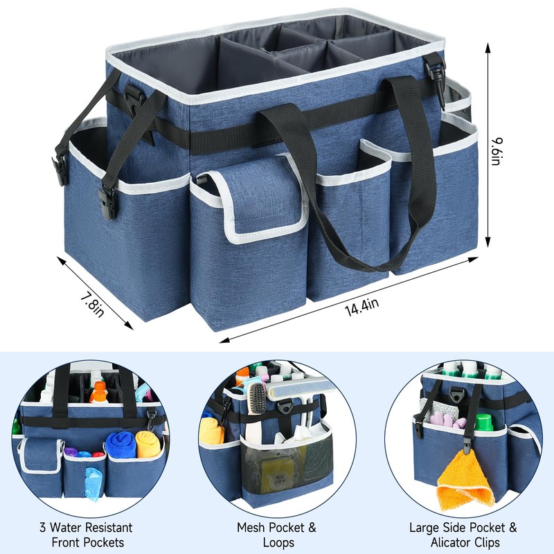ZIOZERTT Cleaning Caddy,Cleaning Bag for Housekeepers,Cleaning Supplies Organizer with Handle,Blue