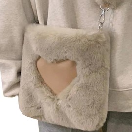 TQUXNGA Heart Pattern Shoulder Bag Winter Handbag Plush Bag for Women Girls Versatile, apricot