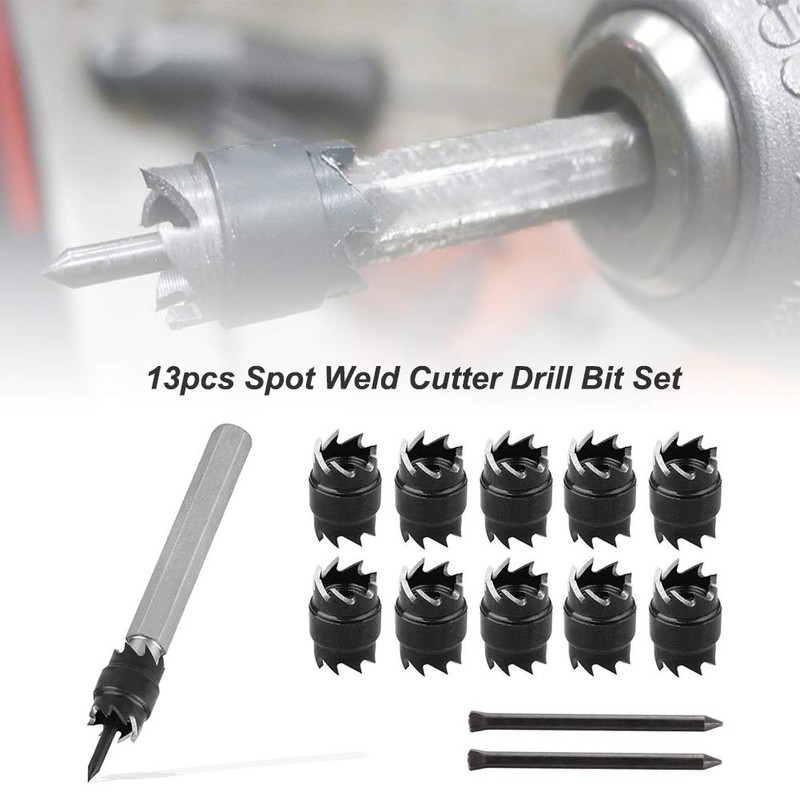 Saiper 13pcs Spot Weld Cutter Drill Bit Set 3/8" Double