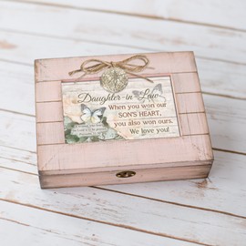 Cottage Garden Daughter in Law We Love You Blush Pink Distressed Locket Music Box Plays Friend in Jesus