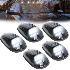 GSOWO 5 PCS White LED Cab Lights Smoked Cab Roof Running Top Marker light for Dodge Ram 1500 2500 3500 4500 5500 2003-2018 Pickup Trucks, Waterproof LED cab Roof Lights for Trucks, 16 LEDs