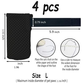 Esamploe 4 PCS Cat Mittens to Prevent Scratching,Mesh Breathable Cat Shoes,Adjustable Cats Anti Scratch Gloves,Suitable for Cats When Bathing and Nail Trimming (Black, L)
